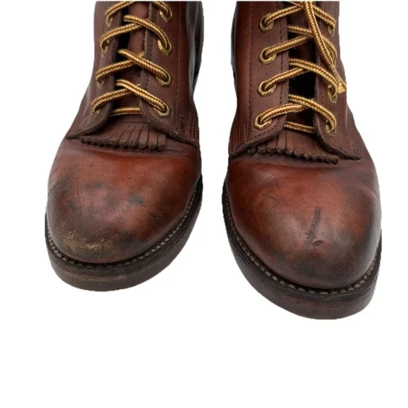 Vintage Wesco Lace-to-Toe Logger Boots Brown Bullhide Sierra Sole USA Made 8.5D - Picture 10 of 13